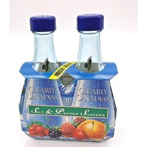 NIP Clearly Canadian Mountain Blackberry glass salt & pepper shaker set promo